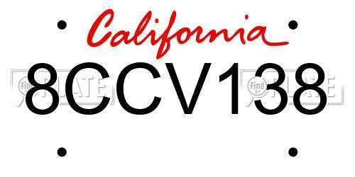 8CCV138 California License Plate