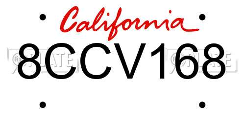 8CCV168 California License Plate