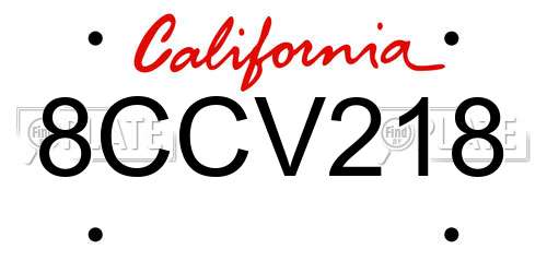 8CCV218 California License Plate