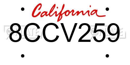 8CCV259 California License Plate