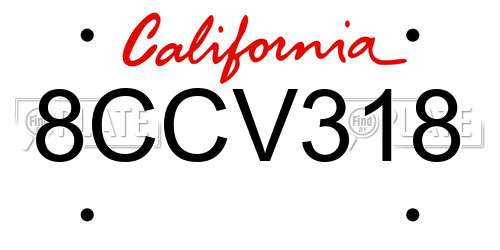 8CCV318 California License Plate