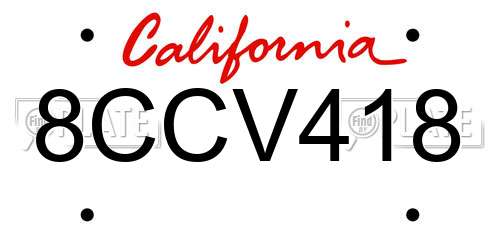 8CCV418 California License Plate