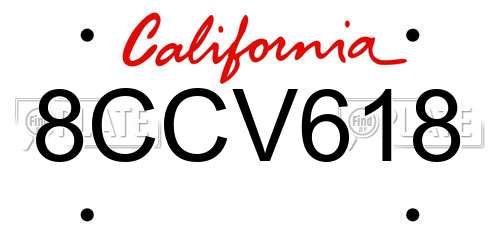 8CCV618 California License Plate