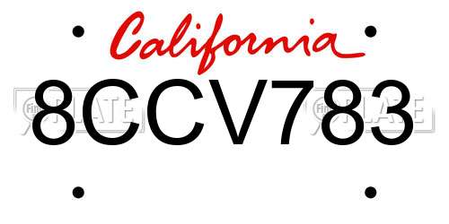 8CCV783 California License Plate