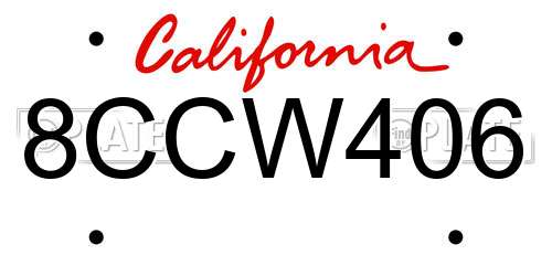 8CCW406 California License Plate