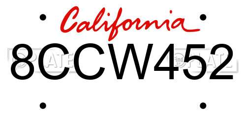 8CCW452 California License Plate