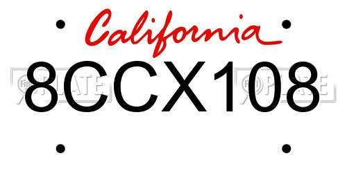 8CCX108 California License Plate