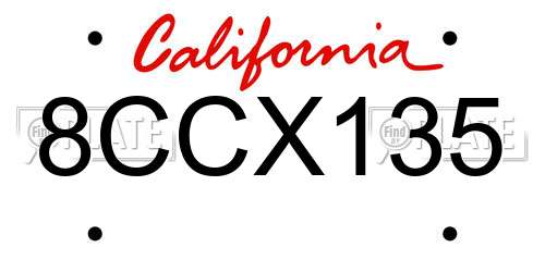 8CCX135 California License Plate