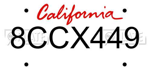 8CCX449 California License Plate
