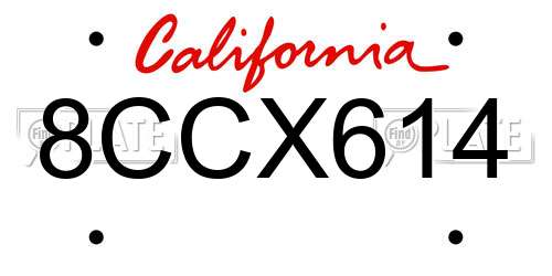 8CCX614 California License Plate