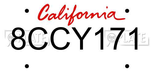 8CCY171 California License Plate