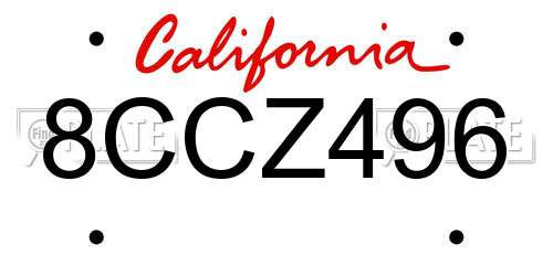 8CCZ496 California License Plate
