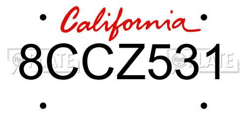 8CCZ531 California License Plate