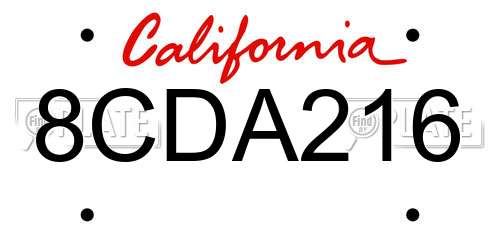 8CDA216 California License Plate