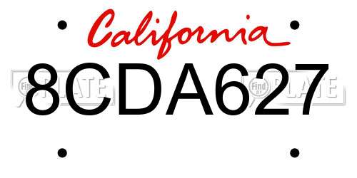 8CDA627 California License Plate