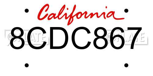 8CDC867 California License Plate