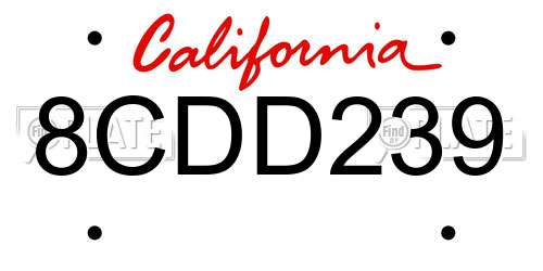 8CDD239 California License Plate
