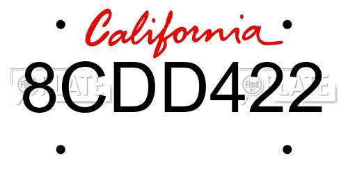 8CDD422 California License Plate