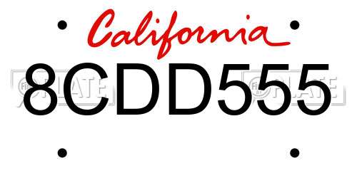 8CDD555 California License Plate