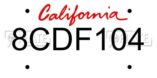8CDF104 California License Plate