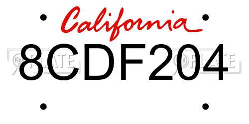 8CDF204 California License Plate