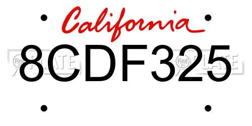 8CDF325 California License Plate