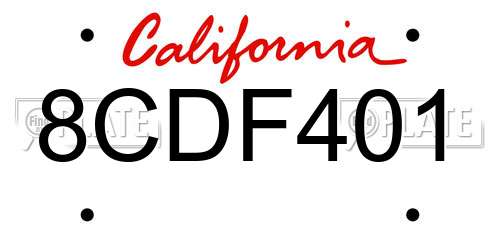 8CDF401 California License Plate