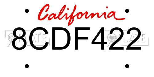 8CDF422 California License Plate
