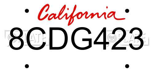 8CDG423 California License Plate