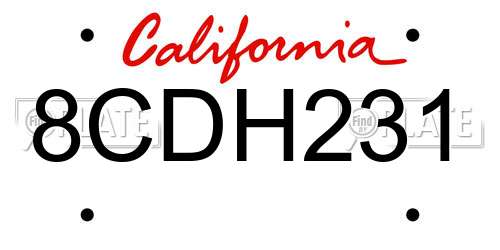 8CDH231 California License Plate
