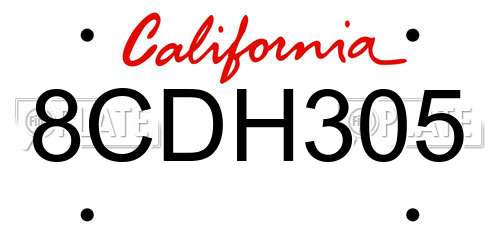 8CDH305 California License Plate
