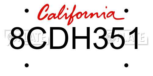 8CDH351 California License Plate