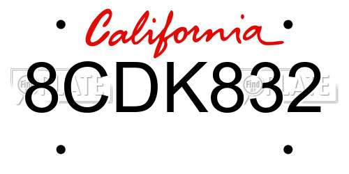 8CDK832 California License Plate