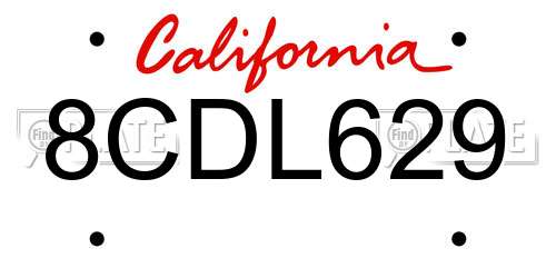 8CDL629 California License Plate