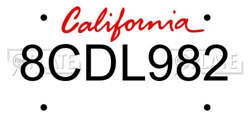 8CDL982 California License Plate