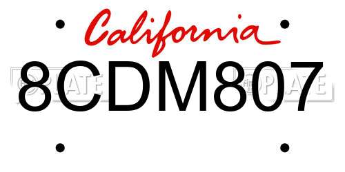 8CDM807 California License Plate
