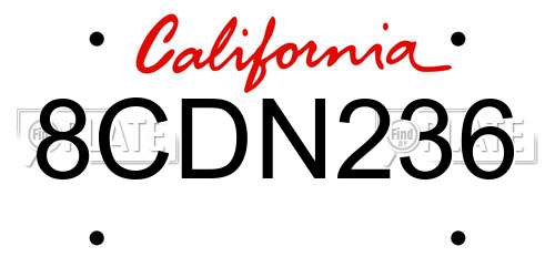 8CDN236 California License Plate