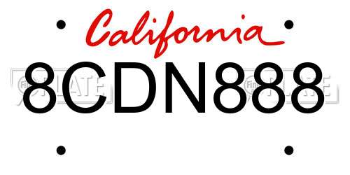8CDN888 California License Plate