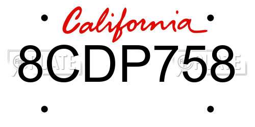 8CDP758 California License Plate