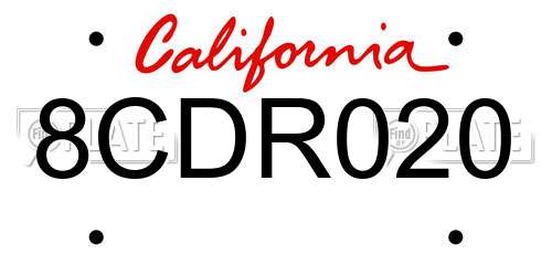 8CDR020 California License Plate