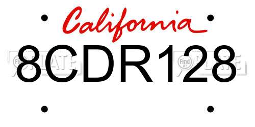 8CDR128 California License Plate