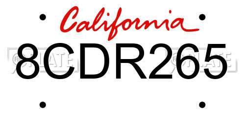 8CDR265 California License Plate