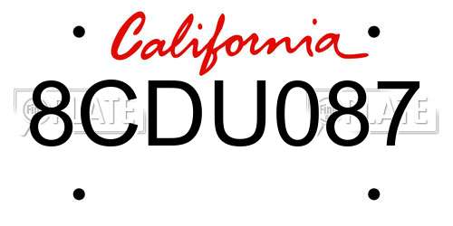 8CDU087 California License Plate
