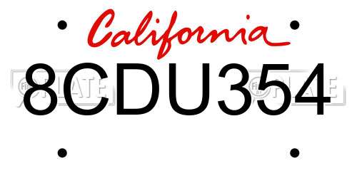 8CDU354 California License Plate