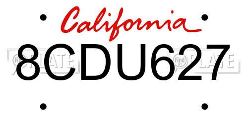 8CDU627 California License Plate