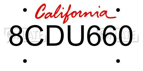 8CDU660 California License Plate