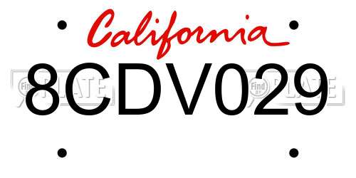 8CDV029 California License Plate