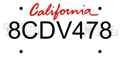 8CDV478 California License Plate