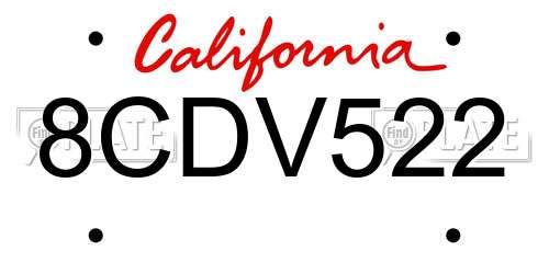 8CDV522 California License Plate