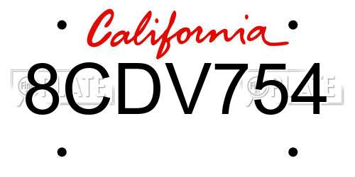 8CDV754 California License Plate